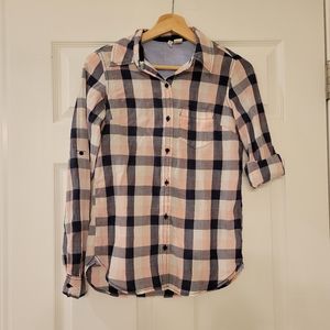 Japna Pink Gray Plaid Cotton Shirt, Size S